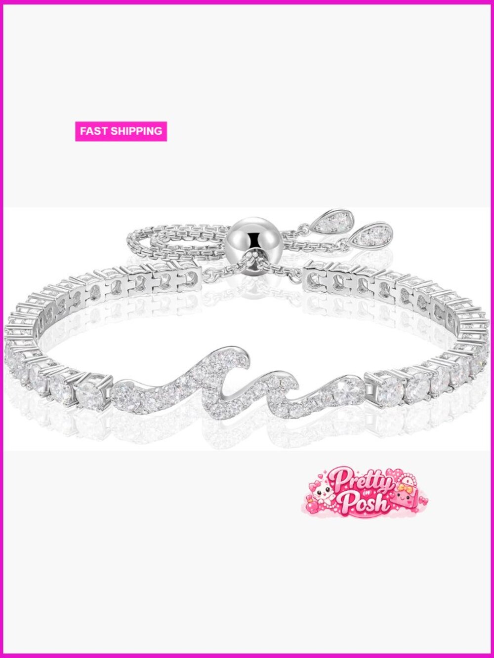 Moissanite Tennis Bracelet 925 Sterling Silver Adjustable Wave Bracelet VVS1
